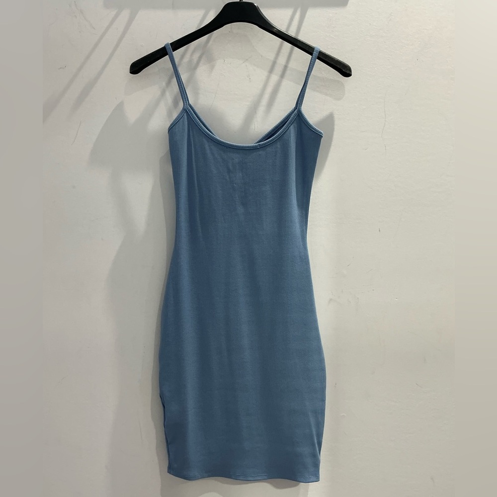 Blue Ribbed Button-Front Dress - Picture 4 of 4